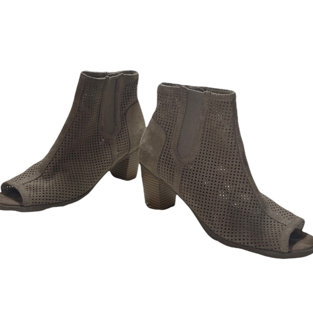 BEST OFFER: faux suede open toed and perforated heeled ankle bootie size 8